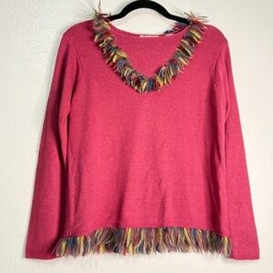 Meg Allen Silk Blend Rose-Colored Knit Sweater, Fringed. Sz S. Liz Claiborne Co.